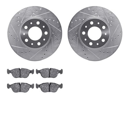 DYNAMIC FRICTION CO 7602-27018, Rotors-Drilled and Slotted-Silver with 5000 Euro Ceramic Brake Pads, Zinc Coated 7602-27018